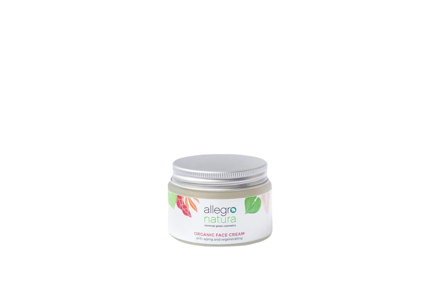 Crema viso anti-aging e rigenerante in vasetto di vetro e tappo di alluminio