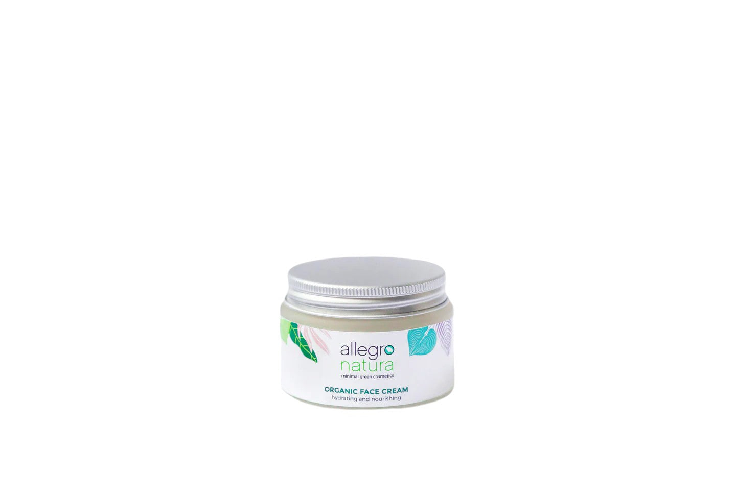 Crema viso idratante e nutriente in vasetto di vetro e tappo di alluminio