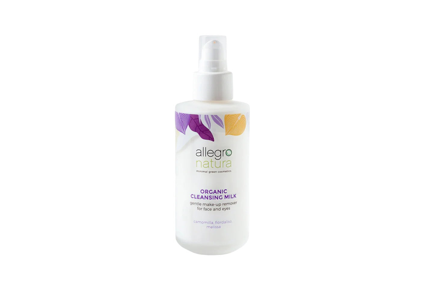 Latte detergente biologico in vasetto di vetro con camomilla, fiordaliso e melissa