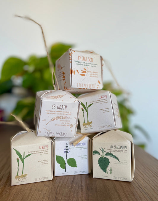 Shampoo solido in confezione di carta riciclabile