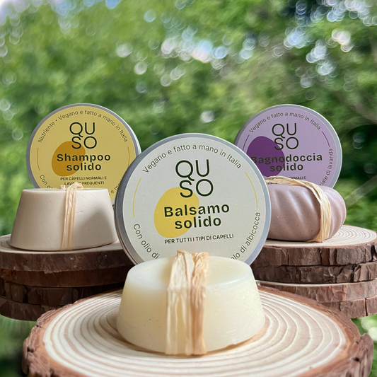 Set Doccia Solida Naturale – Shampoo + Balsamo + Bagnoschiuma - QUSO